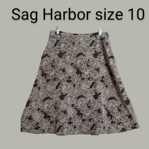 Womens sz 10 Sag Harbor A line brown white Floral print skirt Great condition